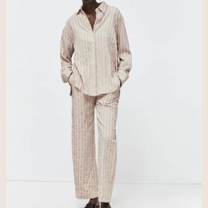 Zara striped textured wave shirt and pants, 2pcs